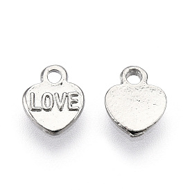 Tibetan Style Alloy Charms, Cadmium Free & Lead Free, Heart with Word LOVE