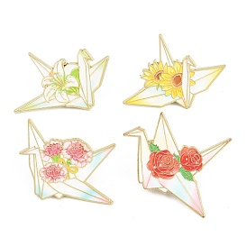 Брошь из светлого золотого сплава с эмалью, изысканная застежка для лацкана для женщин и мужчин, бумажный журавлик с цветком
