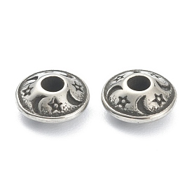 304 Stainless Steel Spacer Beads, Disc with Star & Moon