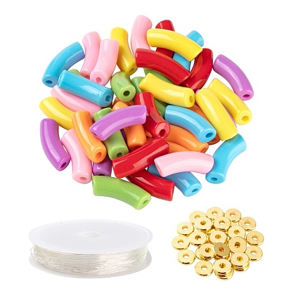 DIY-Schmuck machen Kits, inklusive gebogenem Rohr undurchsichtiger Acrylperlen, Messing-Abstandshalterkugeln, Elastische Kordel Kristallschnur Kristall Faden