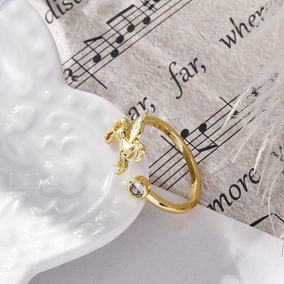 Кольца-манжеты из латуни с микропаве, прозрачные кубические циркония, кольца единорога для женщин, cmолой, долговечный, стойки покрытие, не содержит кадмия и углеводов