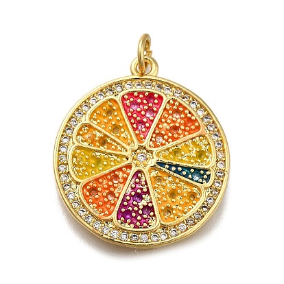 Латунные микро проложить кубического циркония подвески, с эмалью и кольцами для прыжков, долговечный, стойки покрытие, без свинца и без кадмия, очарование дольки лимона