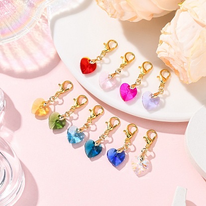 10 шт. романтические идеи ко дню святого Валентина, стеклянные подвески, украшения, граненое сердце, с цинковым сплавом застежками омаров коготь