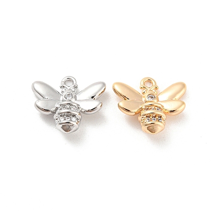 Brass Micro Pave Cubic Zirconia Charms, Cadmium Free & Nickel Free & Lead Free, Bees