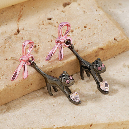 Симпатичные серьги-гвоздики из латуни с бантом в форме кошки, с кубического циркония