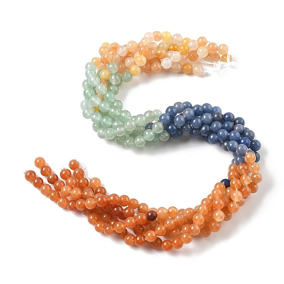 Нити бусин из натурального авантюрина желтого/зеленого/синего/красного цвета, стиль градиента, круглые