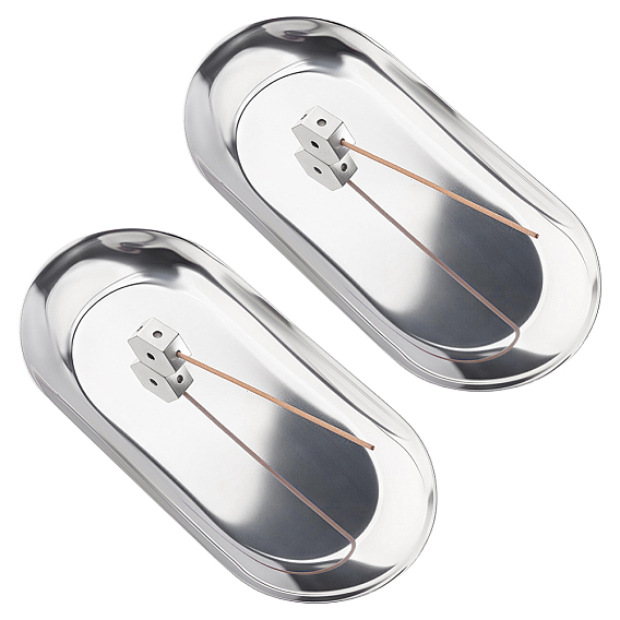 2Pcs Stainless Steel Oval Jewelry Storage Trays for Rings, Necklaces, Earrings, with 2Pcs Hexagonal Alloy Incense Holder