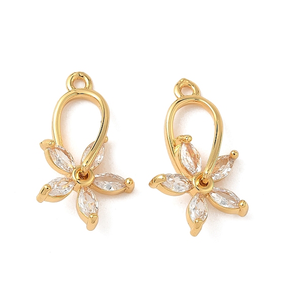 Латунь с подвесками из прозрачного кубического циркония, цветок, без никеля 