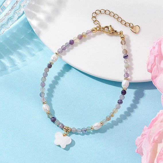 Браслеты с подвесками в виде бабочек и натурального культивированного пресноводного жемчуга, Браслеты из натуральных флюоритовых бусин для женщин, С пресноводной оболочкой