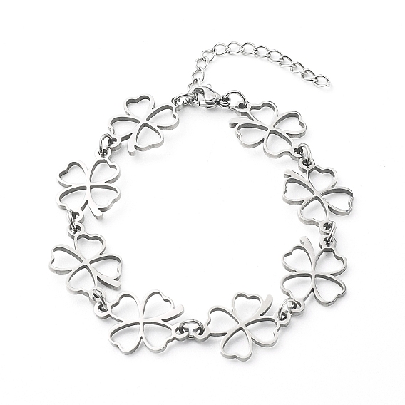 304 Stainless Steel Links Bracelets, Clover