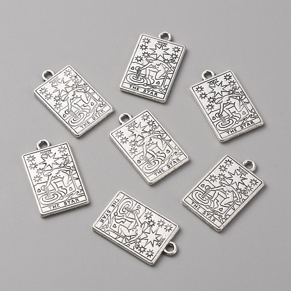 Zinc Tibetan Style Alloy Pendants, Antique Silver, Rectangle with Tarot Cards Pattern