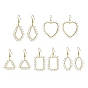 5 Pair 5 Style Brass Geometry Dangle Earrings with Glass Beaded, Triangle & Heart & Kite & Horse Eye & Rectangle