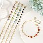 Gemstone Round & Stainless Steel Glass Heart Link Chain Bracelets with Paperclip Chains, Golden, Mixed Color