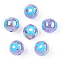 UV Plating Rainbow Iridescent Acrylic Beads, Hand Drawn Beads, with Enamel, Round with Flower