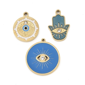 304 нержавеющей стальной эмали подвески, Злые чары глаз, со стразами, золотые