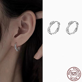 Twisted 925 Sterling Silver Small Huggie Hoop Earrings, Exquisite Minimalist Earrings for Girl Women