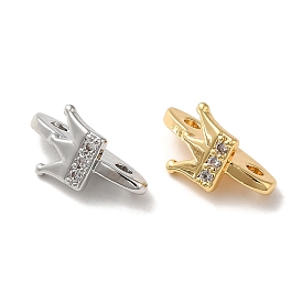 Brass Micro Pave Clear Cubic Zirconia Slide Charms, Crown