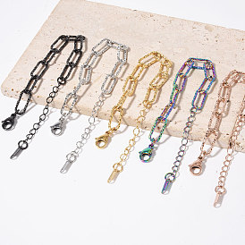 304 Браслеты из нержавеющей стали в виде цепочек с текстурой скрепки для женщин