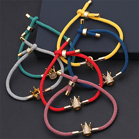 Adjustable Crown Bracelet for Women, Red Milan Rope Colorful Braided DIY Handmade Jewelry