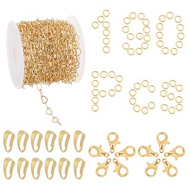 SUNNYCLUE DIY Heart Link Chain Jewelry Making Kits, Including 5m Handmade Brass Chains, Zinc Alloy Lobster Claw Clasps, Iron Jump Rings & Snap on Bails