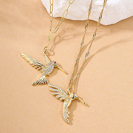 18K Gold Plated Bird Pendant Necklace with Micro Inlaid Zircon for Women