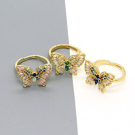 Vintage Colorful Crystal Butterfly Ring with Simple Rhinestone Animal Opening Jewelry