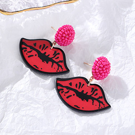 Bold Resin Earrings with Flame Red Lips - Sexy European American Statement Ear Jewelry