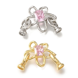 Brass Fold Over Clasps, Micro Pave Pink Cubic Zirconia, Flower