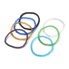 7Pcs 7 Color Glass Round Beaded Stretch Bracelets Set