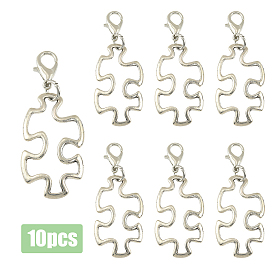 10 Décorations pendentifs en alliage en forme de puzzle (pièces), avec fermoir pince de homard