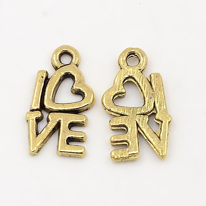 Lovers Day Gift Ideas Tibetan Style Alloy Pendant, Lead Free, Love, about 14mm long, 8mm wide, 1mm thick, hole: 1mm