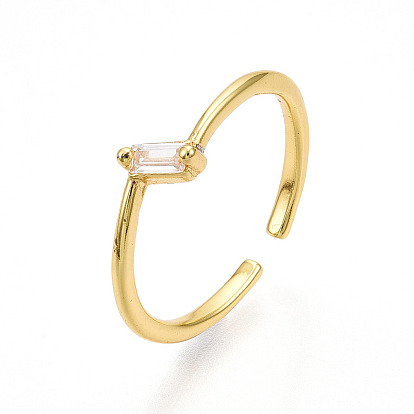 Латунные кольца-манжеты с микропаве и прозрачным цирконием для женщин, без кадмия, без никеля и без свинца, прямоугольные