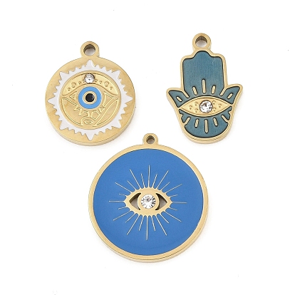304 нержавеющей стальной эмали подвески, Злые чары глаз, со стразами, золотые