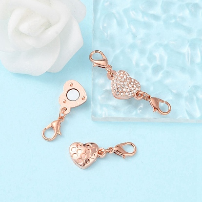 Alloy Crystal Rhinestone Magnetic Clasps, with Lobster Claw Clasps, Heart
