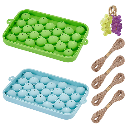 2Pcs 2 Colors Food Grade Silicone Molds, with Lid, Ice Molds, for Children Summer Home Kitchen Tools, Round, with 4	Bundle Hemp Rope