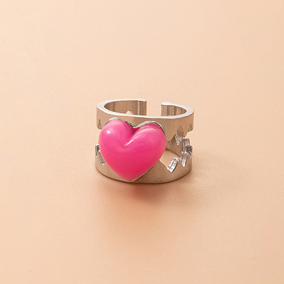 Charming Pink Heart Cutout and Teeth-shaped Ring Set for Women