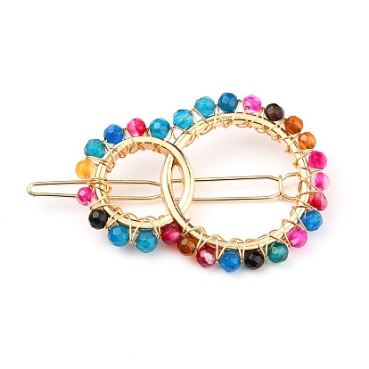 Alloy Hollow Geometric Gemstone Beads Hair Barrettes, Ponytail Holder Statement, with Hair Accessories for Women, Interlink Rings Shape