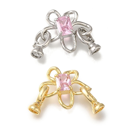 Laiton replier fermoirs, zircone cubique rose micro pavé, sans cadmium et sans nickel et sans plomb, fleur