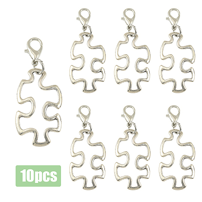 10 Décorations pendentifs en alliage en forme de puzzle (pièces), avec fermoir pince de homard