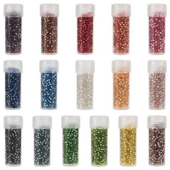 80g 16 цвета цилиндрические бусины, серебряная линия, круглое отверстие, единый размер, с 16шт. пластиковых многоразовых бутылок