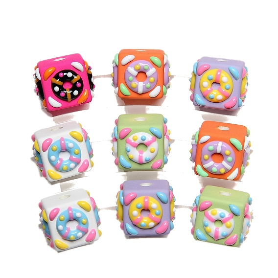 Непрозрачные акриловые бусины, бусины ручной работы, Эмаль стиле, квадрат с плавательным кругом