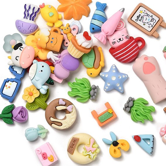 Frosted Resin Decoden Cabochons, Cat Shape/Fish/Donut, Mixed Shapes