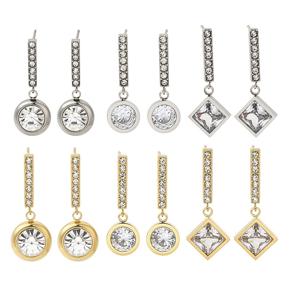 Ионное покрытие (ip) 304 серьги-гвоздики из нержавеющей стали со стразами и кубическим цирконием для женщин