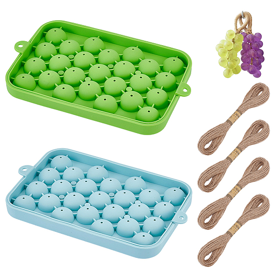 2Pcs 2 Colors Food Grade Silicone Molds, with Lid, Ice Molds, for Children Summer Home Kitchen Tools, Round, with 4	Bundle Hemp Rope