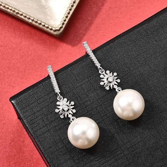 925 серьги-гвоздики в форме солнца из стерлингового серебра с прозрачным кубическим цирконием и круглыми подвесками, с имитацией жемчужины из ракушки