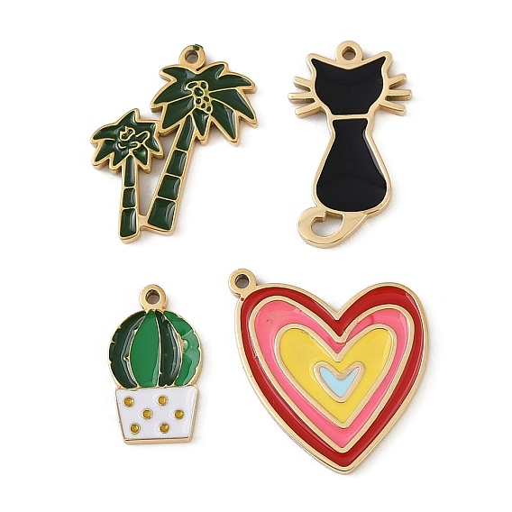 304 подвески из нержавеющей стали, с эмалью, золотые, кошачье сердце кокосовая пальма кактус талисман