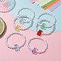 6Pcs 6 Color Acrylic Bear & Imitation Pearl Beaded Stretch Bracelets Set for Children, Stackable Bracelets