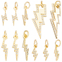 12Pcs 4 Styles Brass Micro Pave Cubic Zirconia Pendants, Lightning Bolt Charms, with Jump Ring