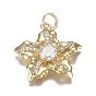 Brass Micro Clear Cubic Zirconia Pendants, Long-Lasting Plated, Flower