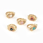 Adjustable Brass Cubic Zirconia Rings, with Enamel, Evil Eye